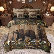 jejeloiu Jungle Bear 7-Piece Twin Bedding Sets,Country Farmhouse Lodge Bedding Comforter Set,Farmhouse Camouflage Hunting Sheet Sets For Adult,Super Cozy Room Decor Reversible