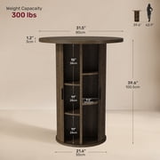 Hawsaiy Round Bar Table with Storage, 31.5 Pub Table with Sliding Door Cabinet, 39.6 Tall Bar Height Table, Modern Bistro Cocktail Table for Kitchen, Dining Room, Home Bar, Small Spaces