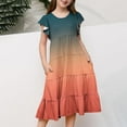 thumbnail image 2 of Girls Trendy Gradient Color Dresses Kids Summer Double Layer Ruffle Sleeve Dress 6-15 Years, 2 of 5