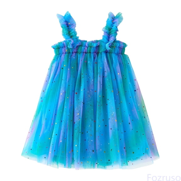 Fozruso Princess Dresses for Girls Toddler Girls Sleeveless Star Moon Sequin Dress Dance Party Dresses Clothes Sizes 2-3 Years