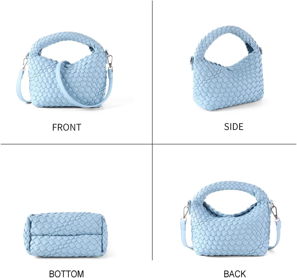 HMSHA Women Woven Tote Small Crossbody Bag, Weave Quilted Purse Square Shoulder Bag Woven Handbag with Detachable Strap