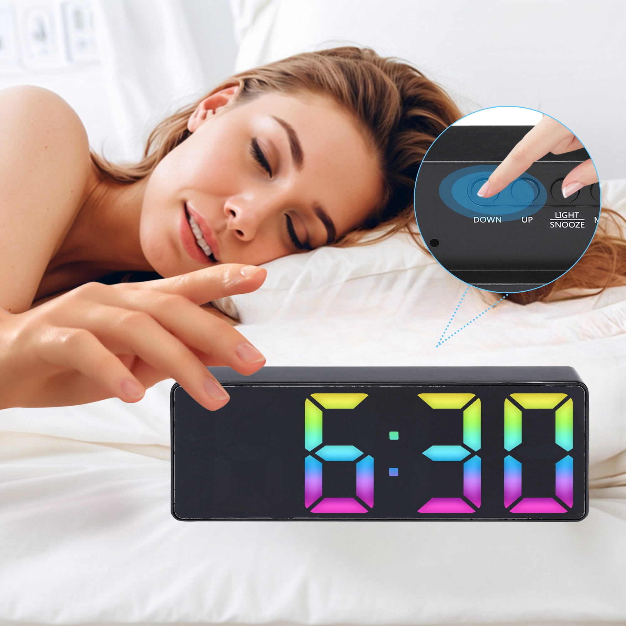 Unique Bargains 2 Pcs Alarm Clock Big Numbers Display Temperature Black/White