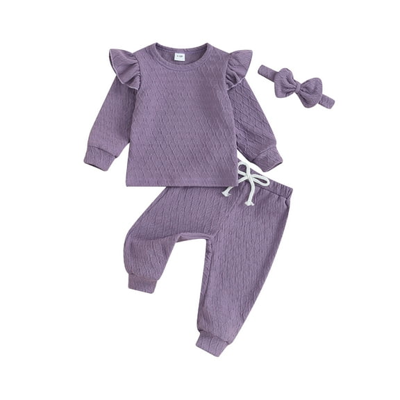 Wassery Newborn Girl Fall Outfits 3Pcs Baby Girl Clothes Set Solid Color Crew Neck Long Sleeve Sweatshirts Long Pants Headband 3 6 9 12 18 24 Months Infant Girls Autumn Clothing
