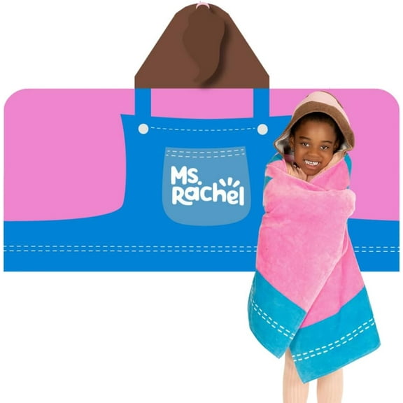 Ms. Rachel Kids Super Soft Bath/Pool/Beach Soft Cotton Terry Hooded Towel Wrap, 24 in x 50 in, (Officially Licensed Product) By