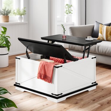Dextrus Farmhouse Square Lift Top Coffee Table with Storage, Wood ...