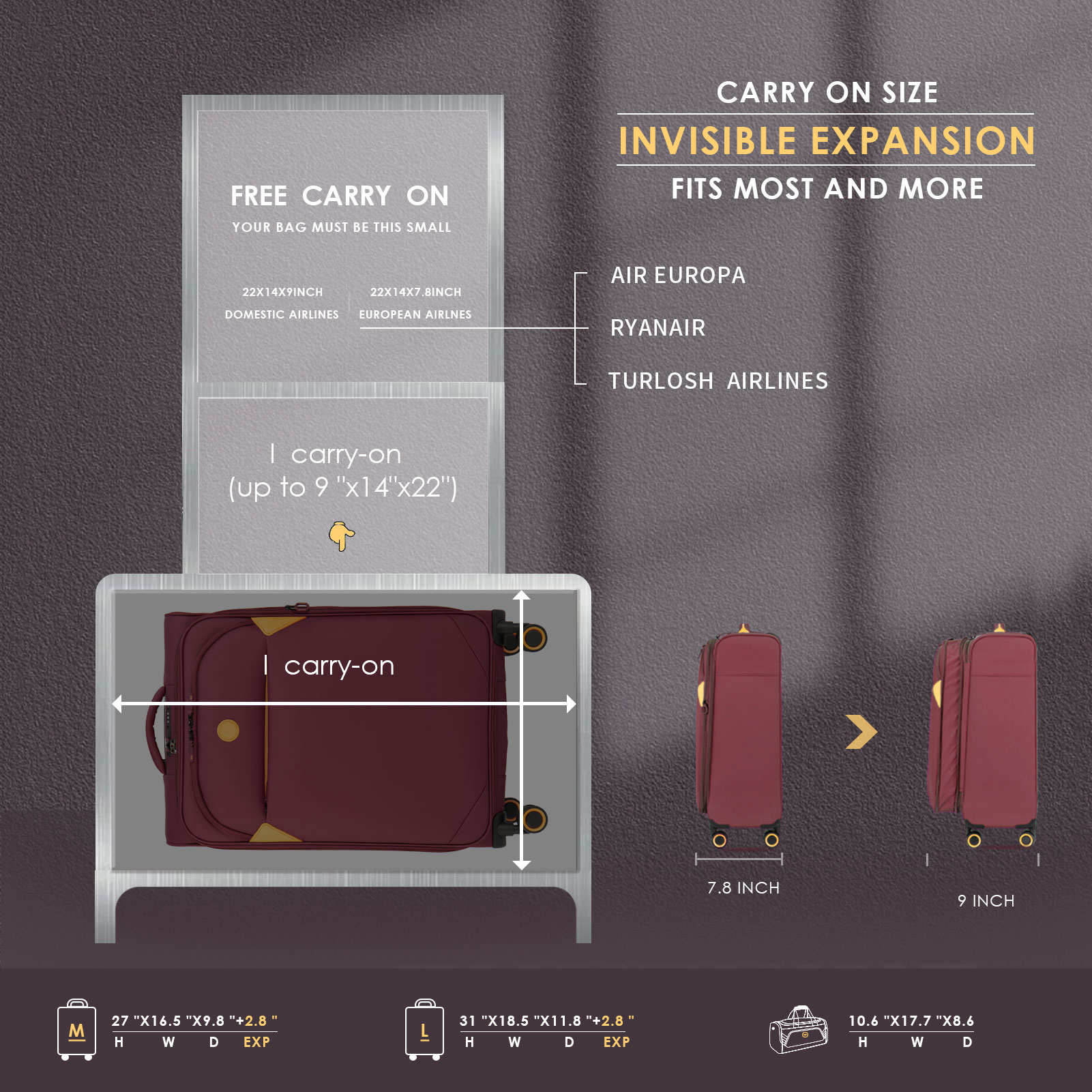 VERAGE Cambridge Lightweight Carry On Luggage, Softside Expandable Suitcase with Spinner Wheels (20-Inch, Burgundy)