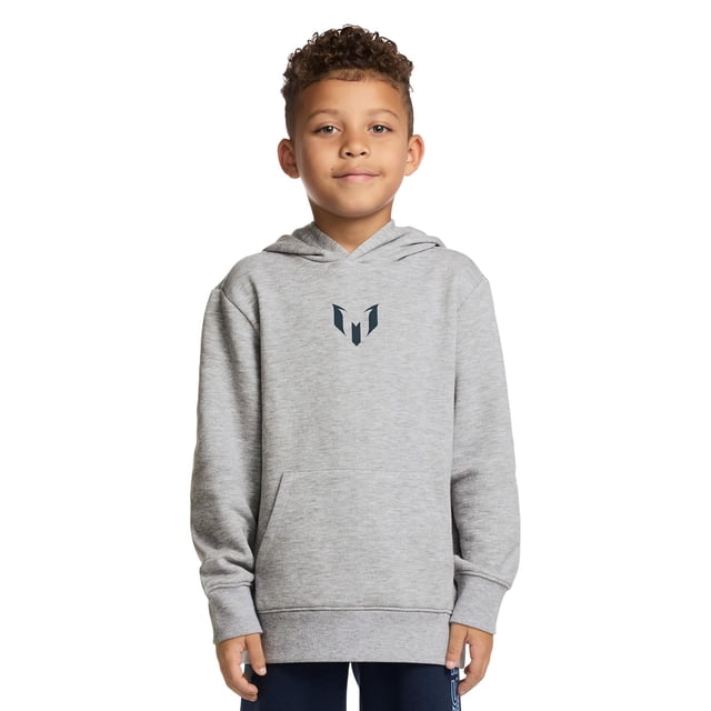 Buzo con capucha Messi para niño, manga larga, polar jaspeado gris, talle 5