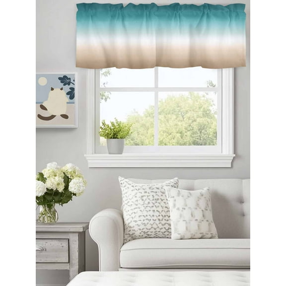 Curtain Valance for Windows,Teal to Khaki Gradient Art Kitchen Valances Rod Pocket Short Curtains,Turquoise Watercolor Style Window Treatment Panel for Bedroom Bathroom 60"x18"