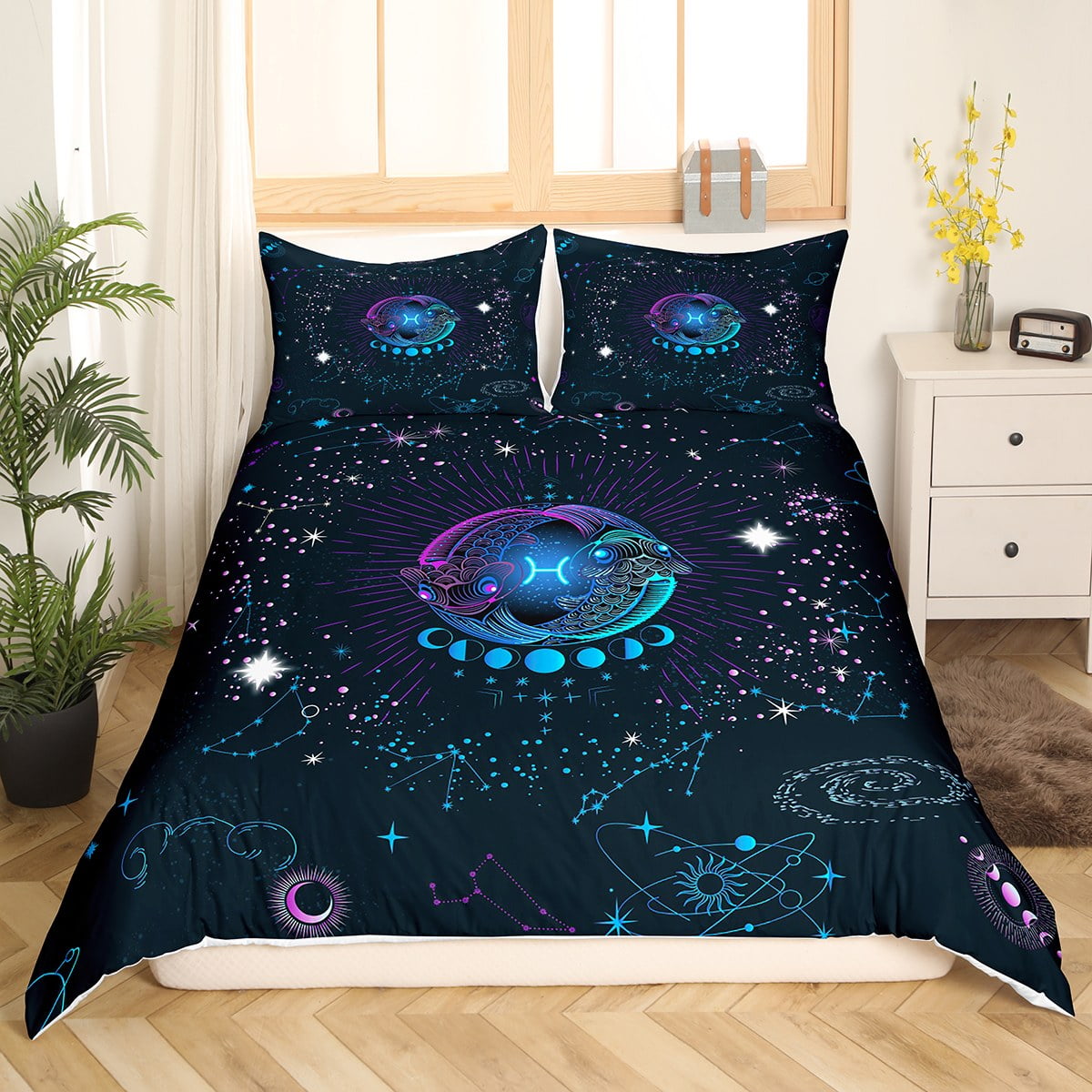YST Pisces Comforter Cover Zodiac Astrology Bed Set, Psychedelic