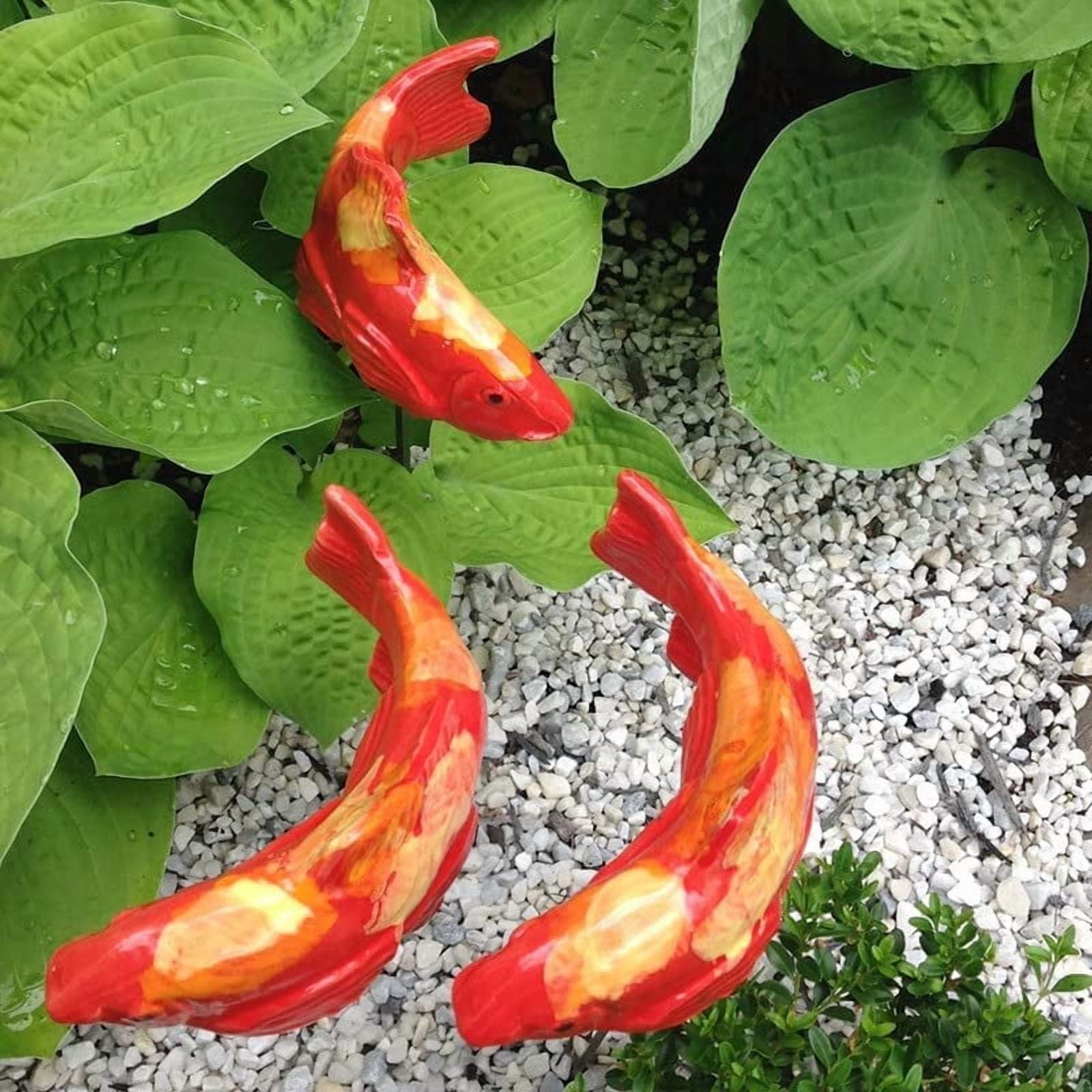 3 Pcs Fish in The Garden, Koi Resin Crafts, Outdoor Garden Lawn Pond Ornament (White Red)