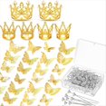 thumbnail image 1 of 166 piezas de decoración de corona de ramo de flores con 6 adornos para pastel, 100 broches para ramilletes, 60 mariposas doradas, 1 of 4
