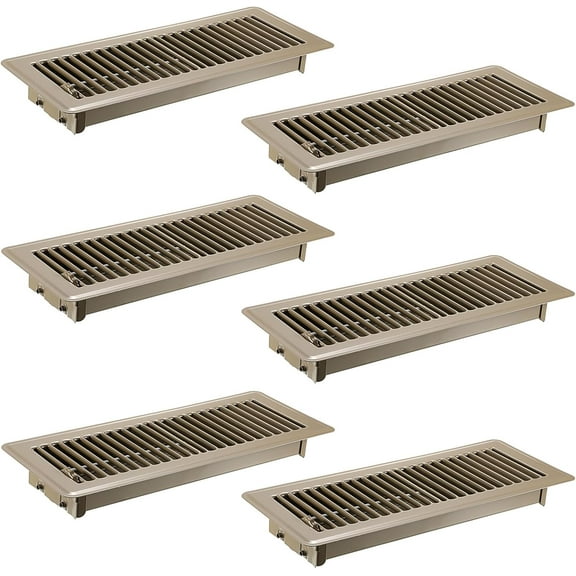 Pack of 6 Floor Vent Covers Metal Floor Register 4 x 12 Inch Heavy Duty Floor Vents with Adjustable Air Supply Lever, Walkable Brown Vent Covers for Home Floor
