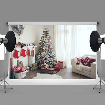Image of 7x5ft Christmas backdrops Indoor Christmas tree decorations photo background christmas