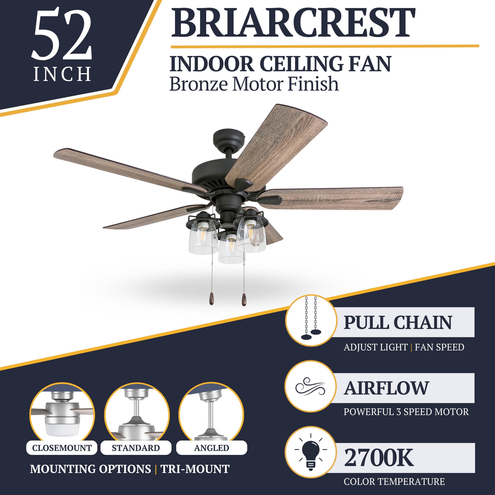Prominence Home 50585-35 Briarcrest Farmhouse 52-Inch Aged Bronze Indoor Ceiling Fan with 5 Barnwood, Tumbleweed Blades