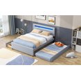 thumbnail image 4 of Queen Size Upholstered Bed with Twin Size Trundle, 2 Drawers, LED and USB Charging, Queen Platform Bed Wood Frame with Storage and Headboard, No Box Spring Needed, Gray, 4 of 8