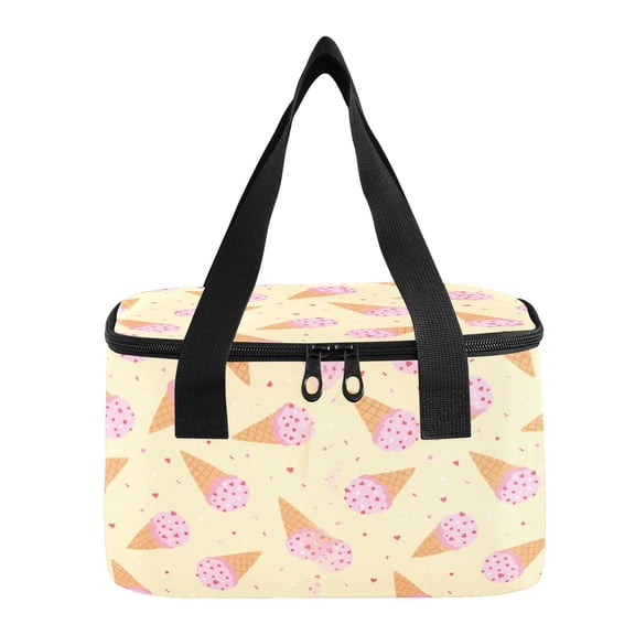 6L Insulated Lunch Bag Square Handheld Cooler Tote Ice Cream Cone Pattern Reusable Thermal Bag with Polyester & Aluminum Lining for Work Picnic Travel