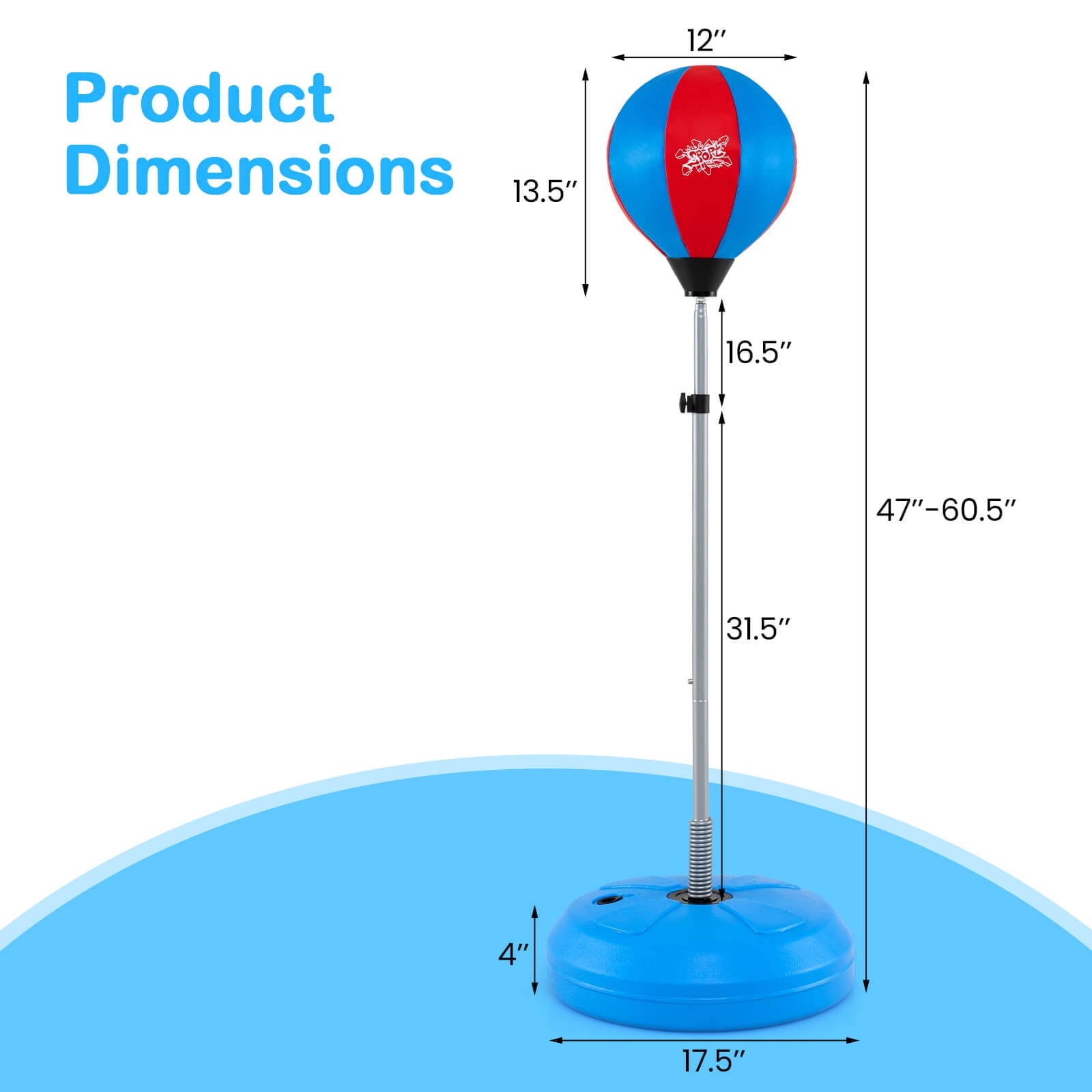 Costway Boxing Punching Bag with Height Adjustable Stand Boxing Gloves Adults Blue
