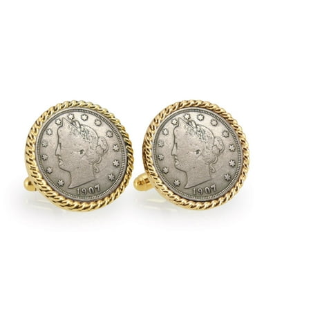American Coin Treasures Liberty Nickel Goldtone Rope Bezel Cuff Links