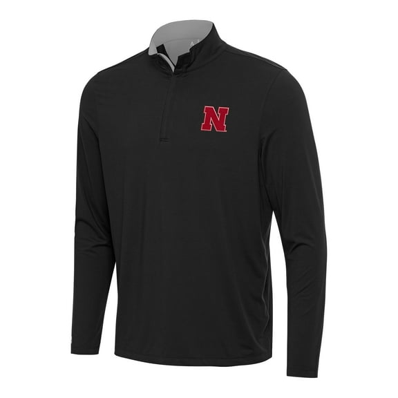 Men's Antigua Black/Gray Nebraska Huskers Content Quarter-Zip Pullover Top