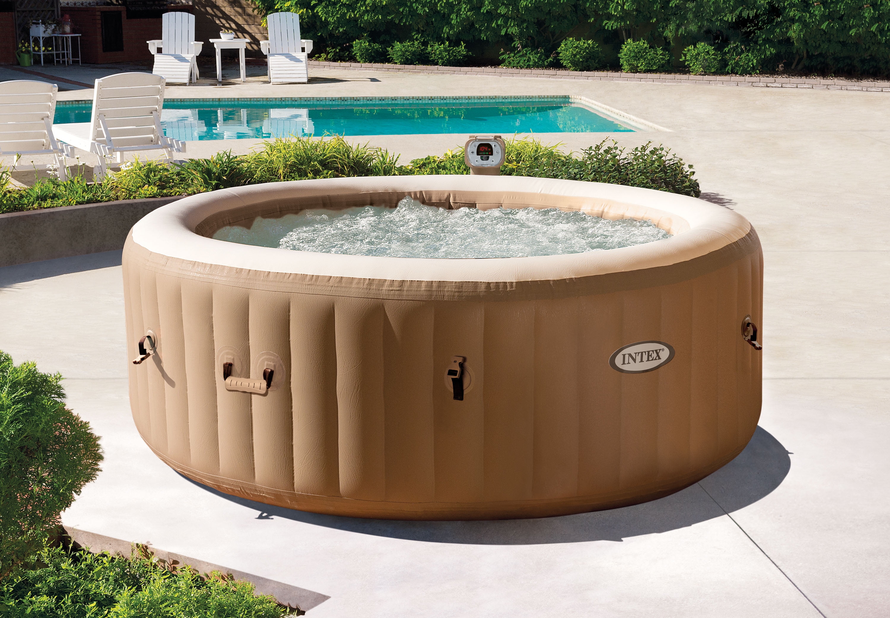 Intex 4 Person Round Bubble Massage PureSpa Energy Efficient Spa Hot Tub Cover 