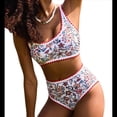 thumbnail image 3 of Conjuntos de Bikini para Mujer con Estampado Floral, Trajes de Baño de Dos Piezas con Escote Redondo y Cintura Alta. Cártamo M, 3 of 8