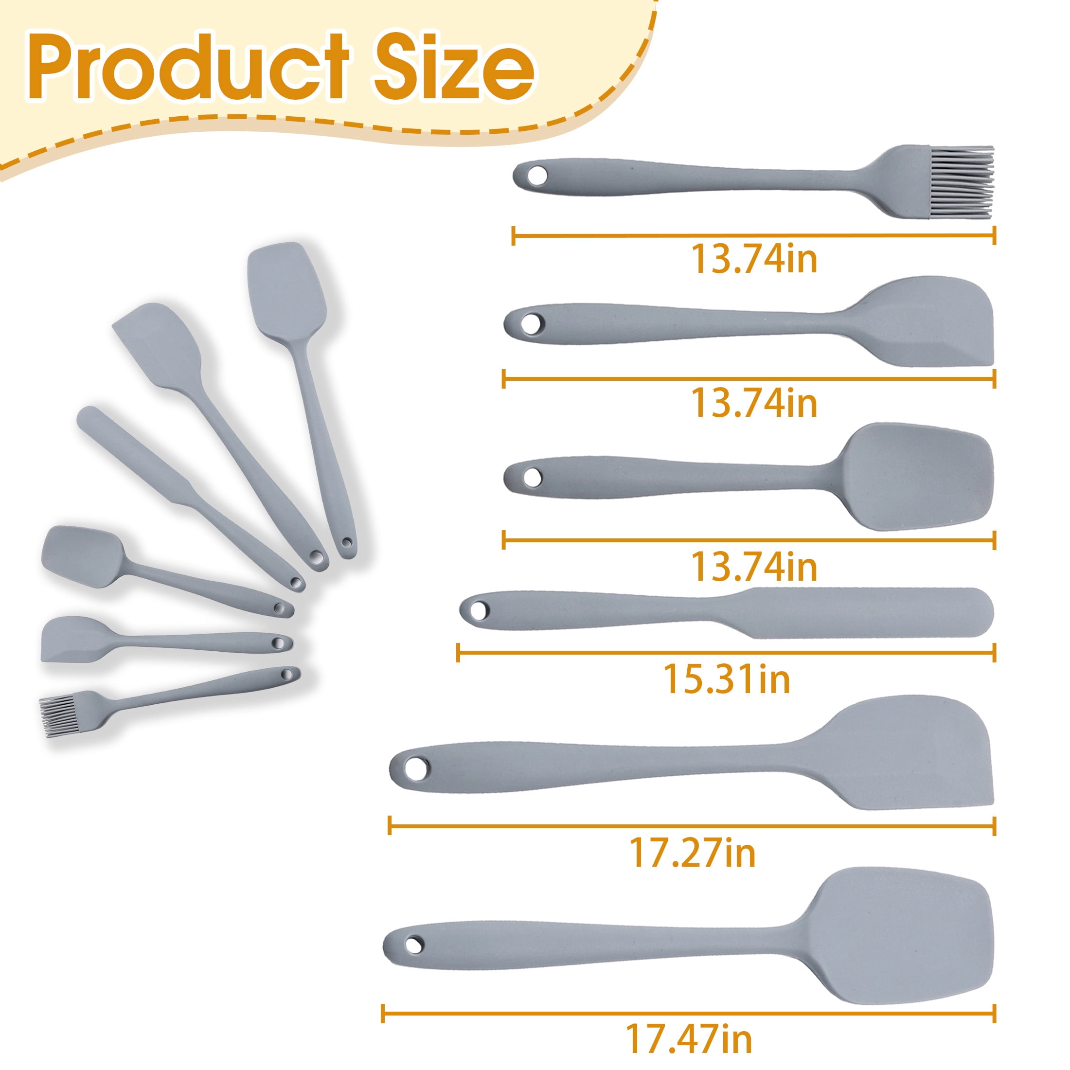 Silicone Rubber Spatula Set, 6 Pcs Food Grade Kitchen Silicone Spatula Set, Kitchen Utensils with Silicone Brush Heat Resistant Non Stick Spatula Silicone for Scraping, Baking, Cooking, Mixing