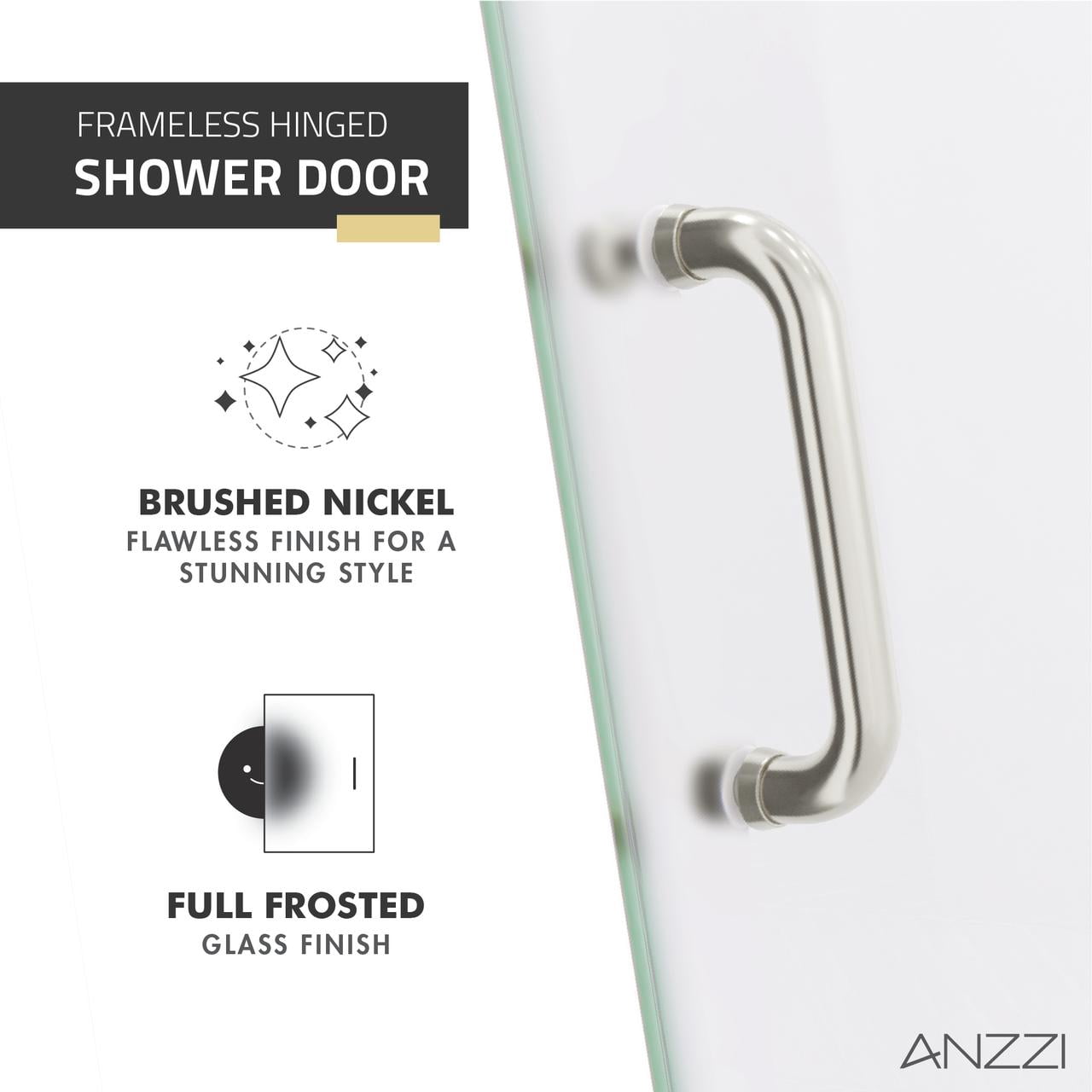 72" H x 24" W Hinged Frameless Shower Door Brushed Nickel w/ Frosted Glass