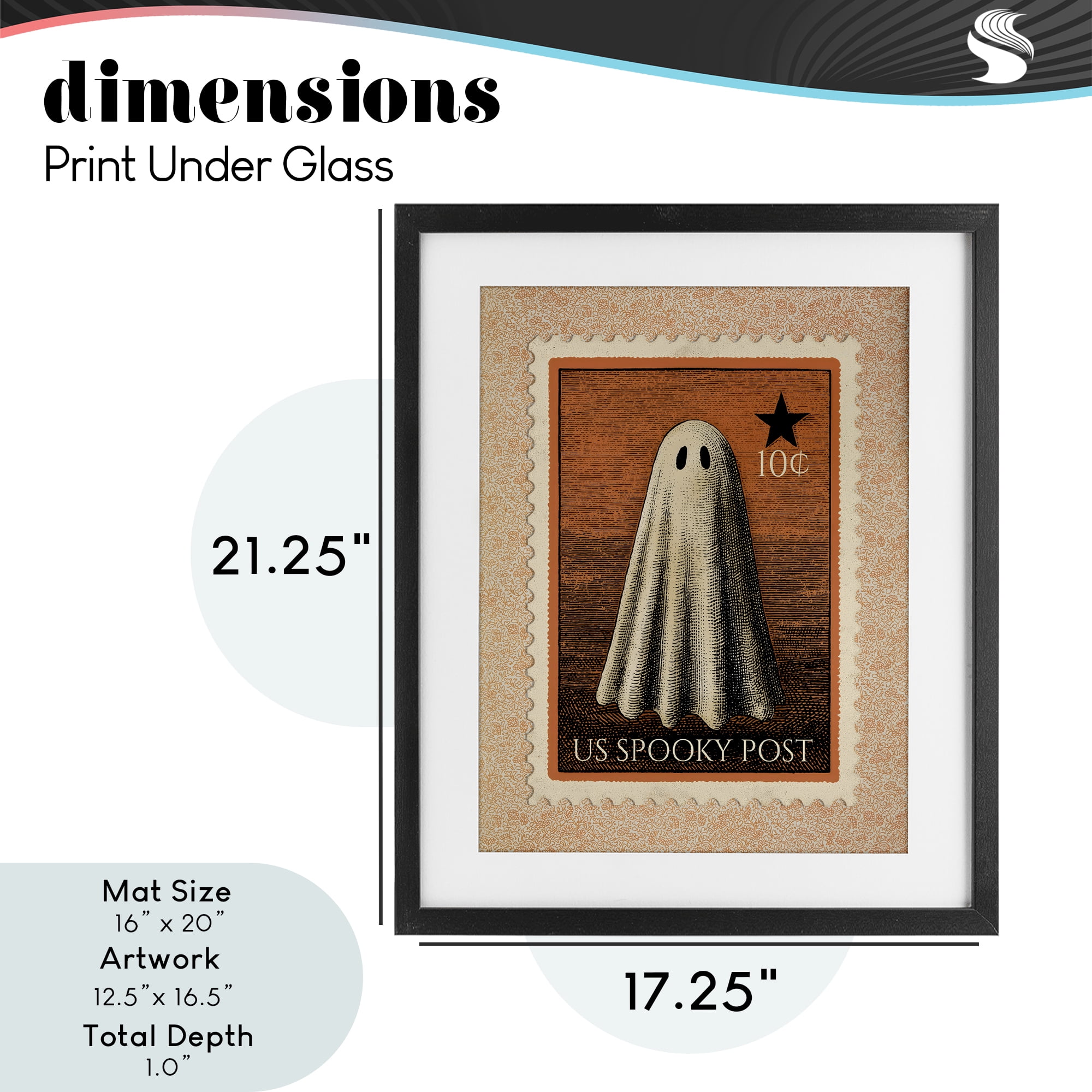 Vintage Ghost Stamp Black Framed Print Under Glass, design by Arlington Prints