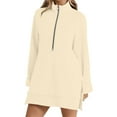 thumbnail image 2 of Yellow Sweaters for Women'S Solid Color Half Zipper High Neck Long Sweatshirt Fashionable and Simple Slit Loose Pocket Sweatshirt Womens Fall Fashion 2025, 2 of 6