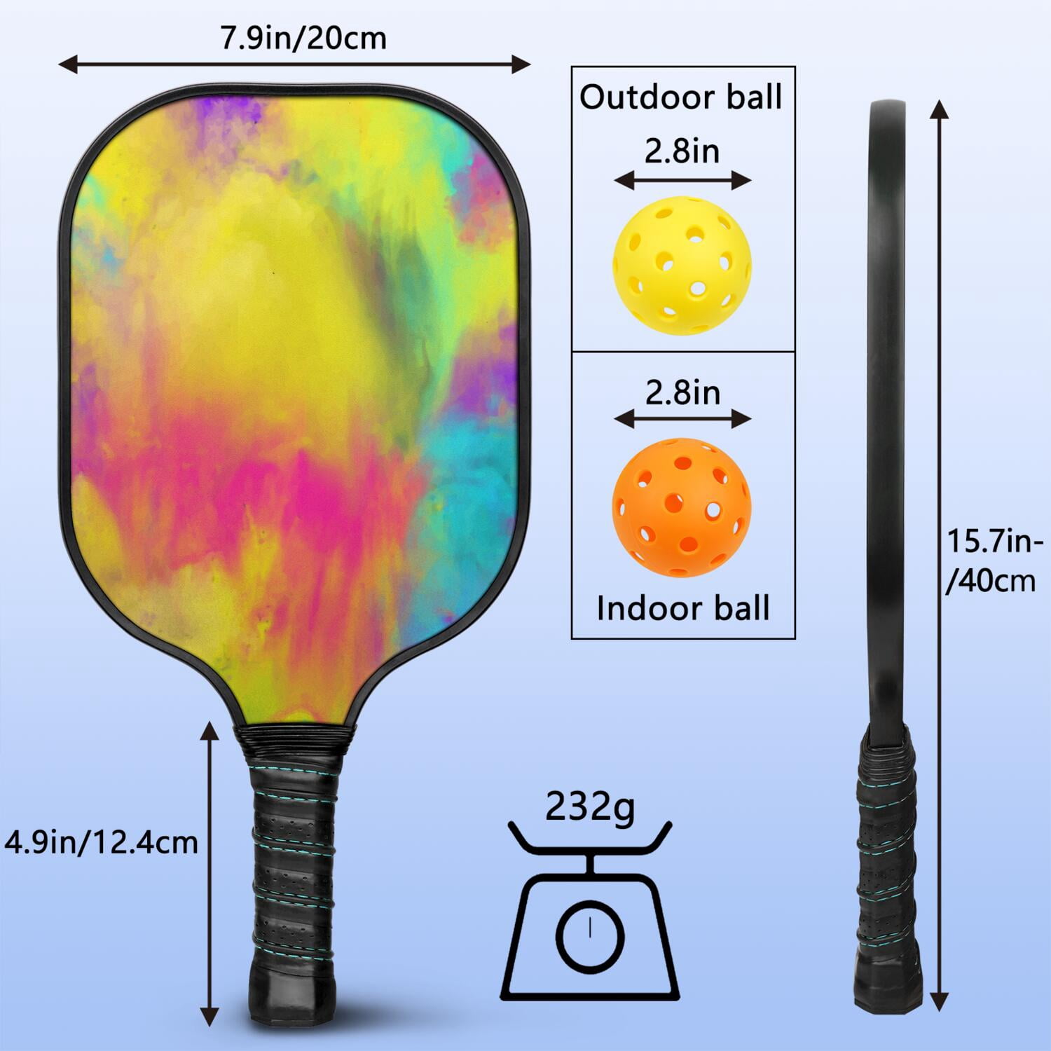 Pickleball Paddles Set Of 2, Fiberglass Surface, Fluid Smoke Aurora Art Style, 4 Balls & Bag