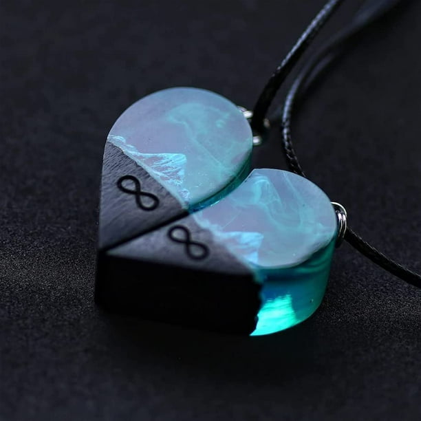 AMERTEER Wood Resin Paired Heart Pendant Mountains Guitar Pick Pendant Luminous Epoxy Resin Necklace Wood Resin Pendant Green Heart Necklace Mountain Pendant for Women and Men Walmart