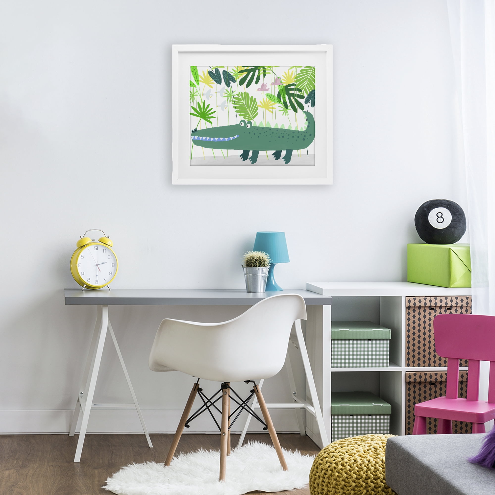 Stupell Industries Crocodile Jungle & Leaves White Framed Print Under Glass, design by Carla Daly