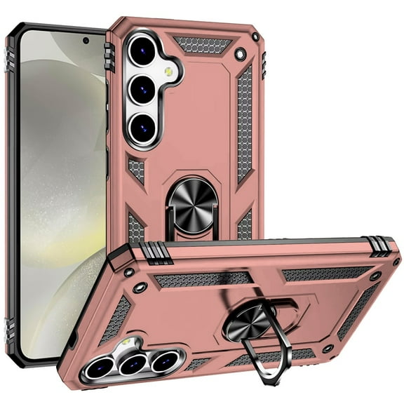 For Samsung s25 Plus/s24 Plus Ring Magnetic Kickstand Hybrid Case Cover - Rose Gold