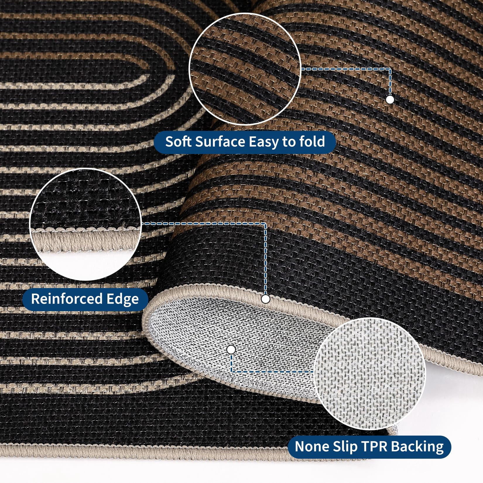 HIWEAVER Black 5' x 7' Easy Jute Area Rug for Living Room Non Slip Stain Resistant Arch Striped Indoor Carpet Non Shedding Modern Geometric Mat for Dining Room Outdoor Patio Rug