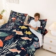 thumbnail image 4 of Manfei Retro Cartoon Fish Coral Jellyfish Ocean Full Size Sheets for Kids Boys and Girls, Nautical Life Print Bed Sheets 4pcs, 1 Flat Sheet, 1 Fitted Sheet and 2 Pillowcases, 4 of 6