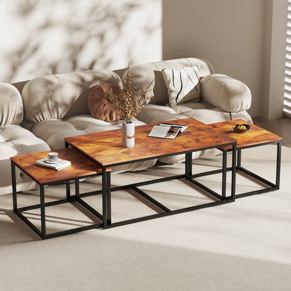 Chnnmbrn Nesting Coffee Tables,3 Piece Living Room Coffee Table,Industrial Rectangular Coffee Table Set,End Table Side Tables for Living Room Bedroom