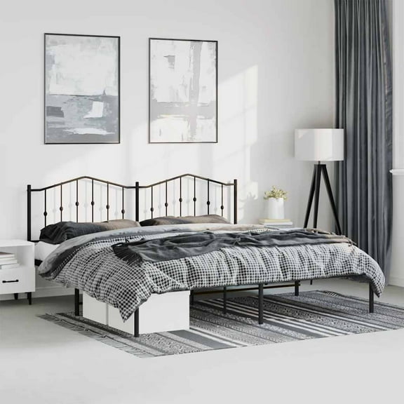 vidaXL California King Metal Bed Frame with Headboard, Sturdy Steel, Black, No Mattress