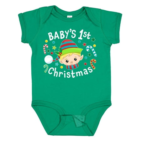 

Inktastic Baby s 1st Christmas Elf Boy with Candy Canes Gift Baby Boy or Baby Girl Bodysuit