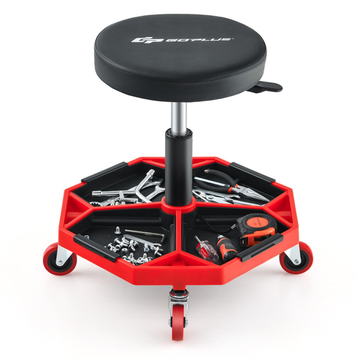 Demi Bonn 330S Capacity Pneumatic Rolling Mechanic Stool with Padded Seat, Mechanic Stool for Garage, Shop, Auto Repair, Red