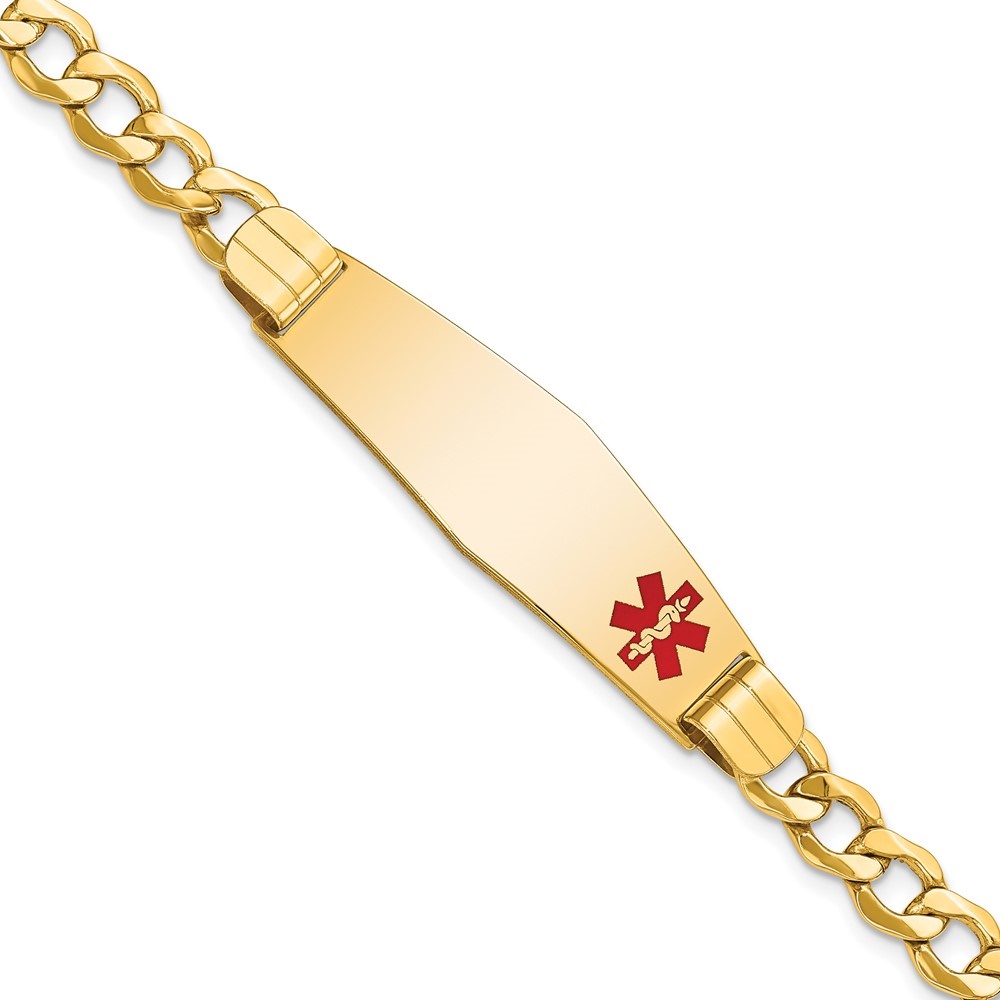 Auriga Fine Jewelry 10K Yellow Gold Semi-solid Soft Diamond Shape Red Enamel Curb Link ID Bracelet 7" for Women