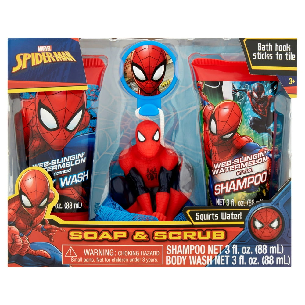 Marvel Spiderman Soap & Scrub Shampoo and Body Wash Bath Set, 4pcs