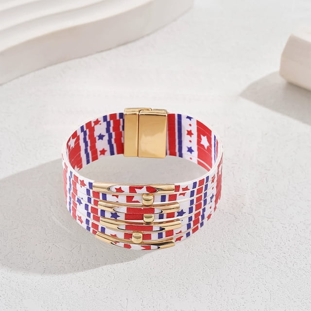 Pulsera de cuero con cierre magnético y bandera del Día de la Independencia Pulsera de cuero con cuentas Pulsera de tubo de latón Pulsera de cobre con decoración navideña