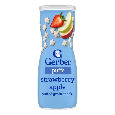 Gerber Snacks for Baby Grain & Grow Puffs, Strawberry Apple, 1.48 oz Canister (6 Pack)