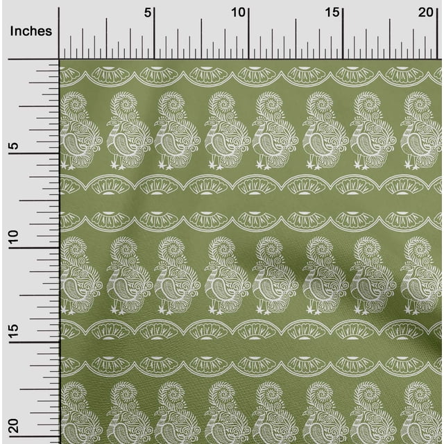 oneOone Polyester Lycra Fabric Floral & Bird Block Printed Craft Fabric BTY 56 Inch Wide