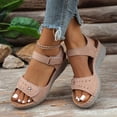 thumbnail image 5 of Rotm Womens Platform Sandals Women's Orthopedic Arch Support Sandals Orthotic Comfortable Walking Casual Adjustable Summer Beach Flat Sandals Beige,9.5, 5 of 6