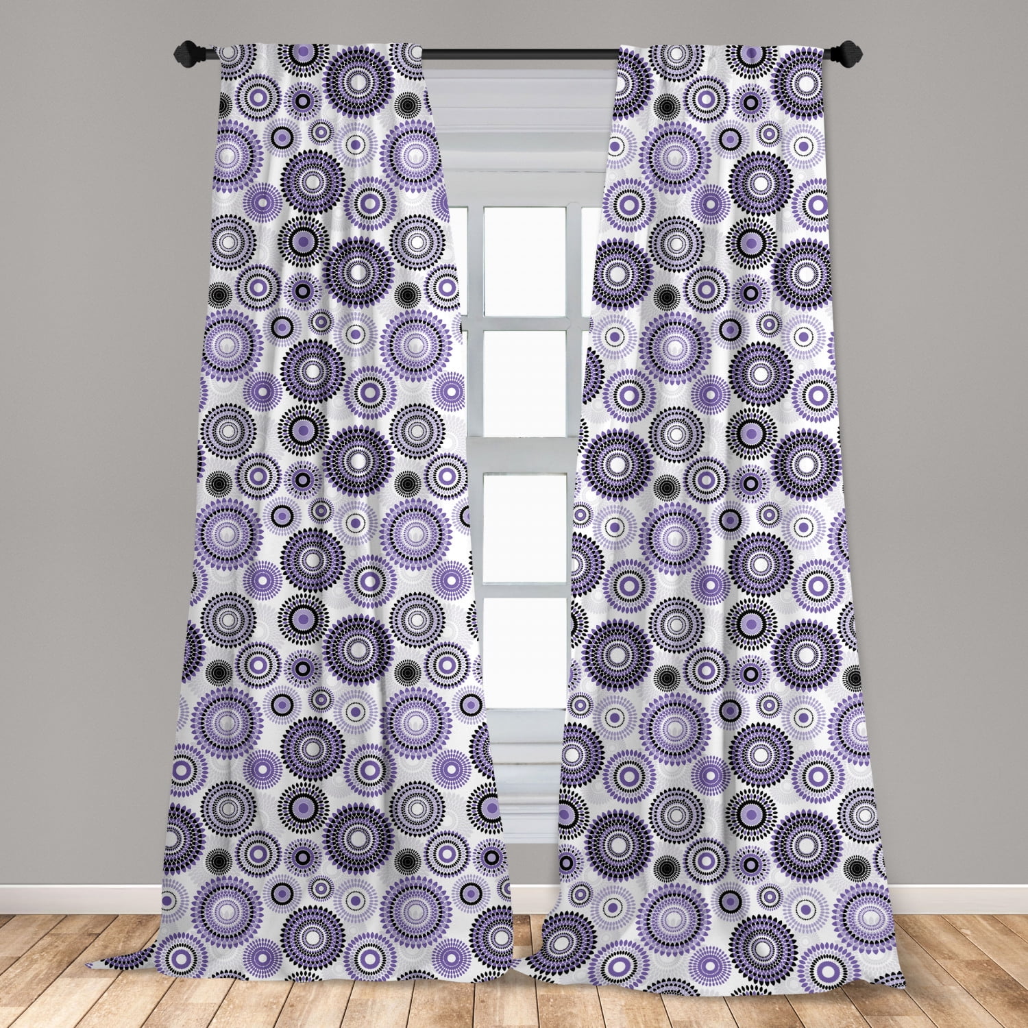 Purple And Black Curtains 2 Panels Set, Black And Purple Window Curtains