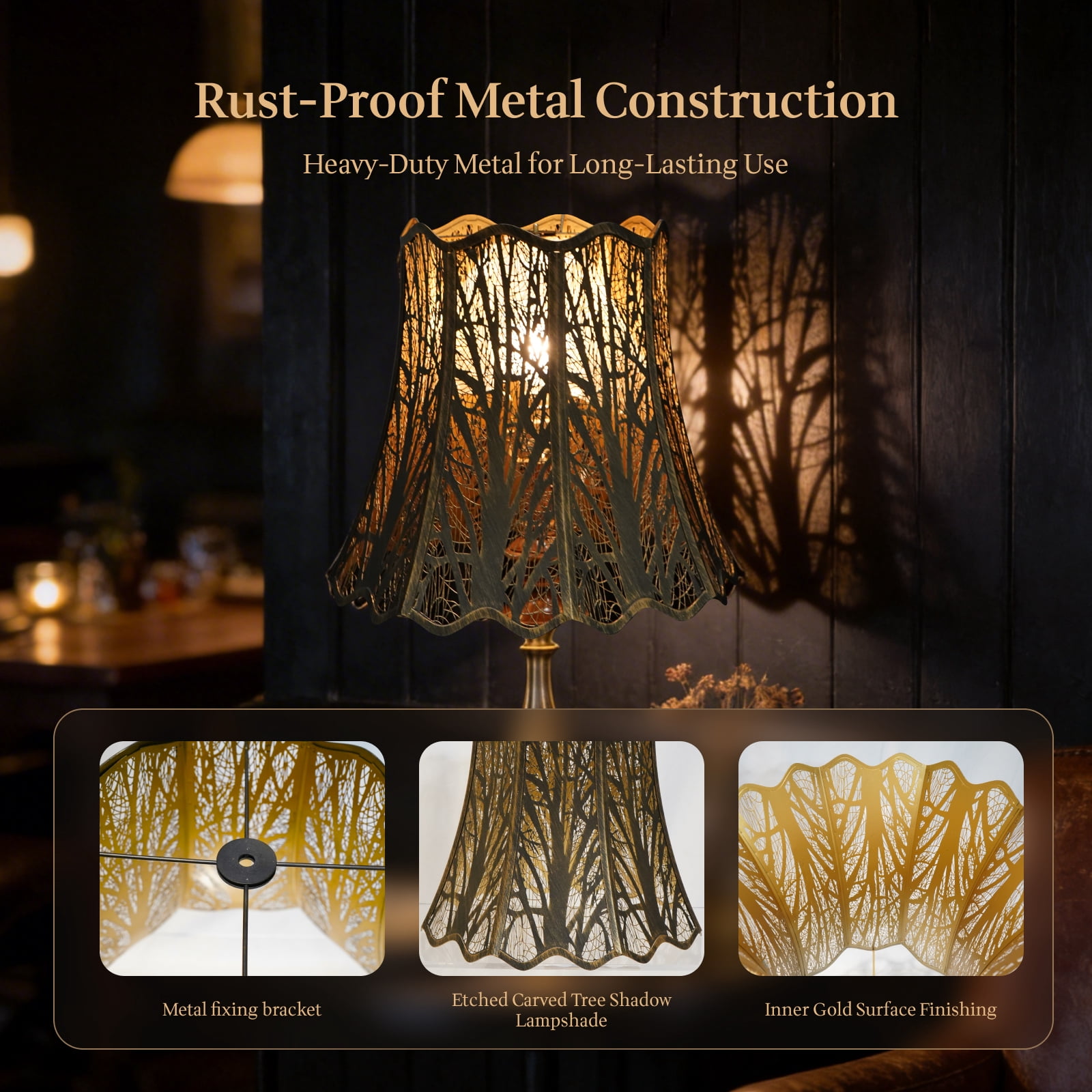 SWAIFDEE Wavy Scalloped Metal Lamp Shade, Large Lampshade 10x16x14.75in, Antique Bronze Gold Interior Spider Fitter Replacement for Table Floor Lamps