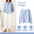 thumbnail image 2 of Tsesme Women’s Striped Sweatshirt - Round Neck Button Pullover Tops - Long Sleeve Relaxed Fits Fall Fashion Sweatshirt Tops, 2 of 9