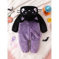 thumbnail image 4 of RUINIXCW Baby Boy Girl Halloween Animal Costume Infant Cat Costume Fall Winter Warm Fleece Romper One Piece Long Sleeve Hooded Zipper Jumpsuit Tail, 4 of 10