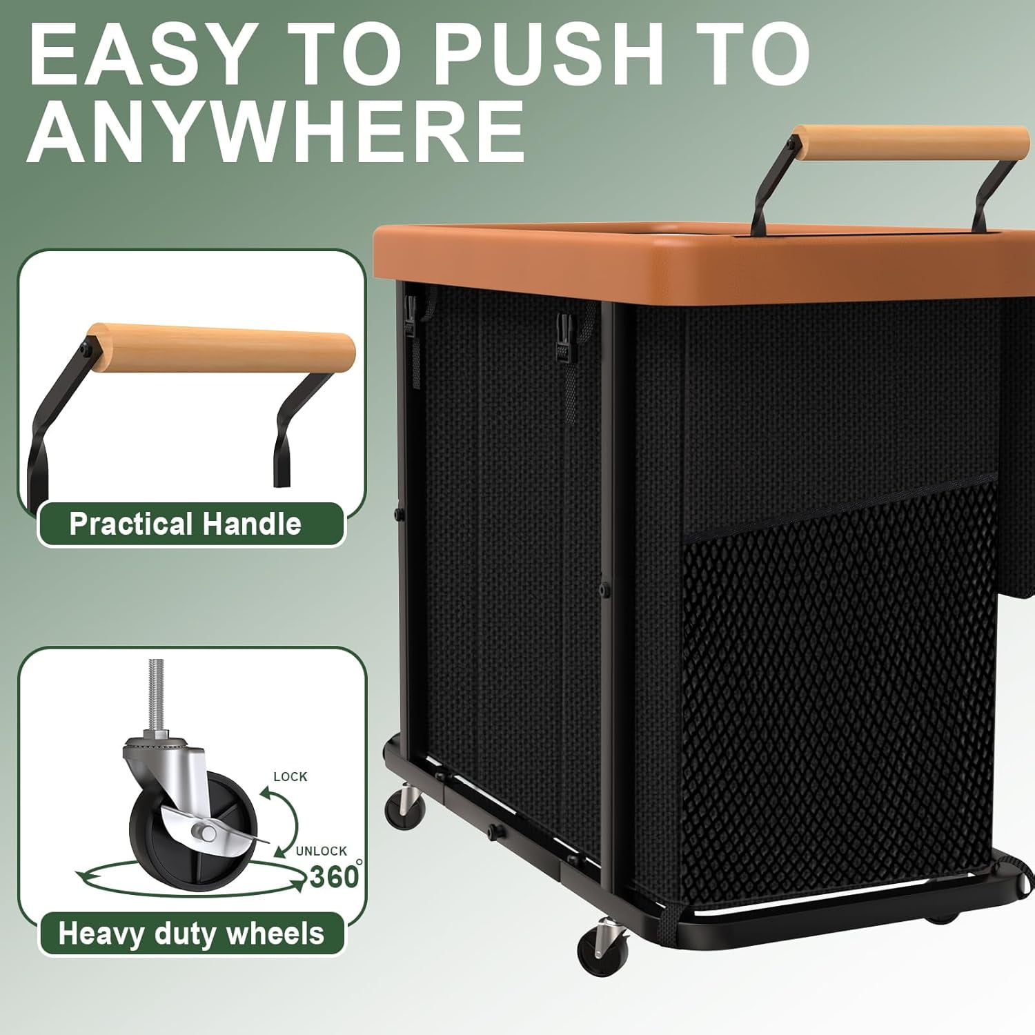 230L (60 Gal) Extra Large Fashion Laundry Sorter 3 Section with Lid, Rolling Laundry Basket Hamper with Handle, Laundry Organizer Storage Cart with Sturdy Metal Frame for Laundry Room, Hotel, Black